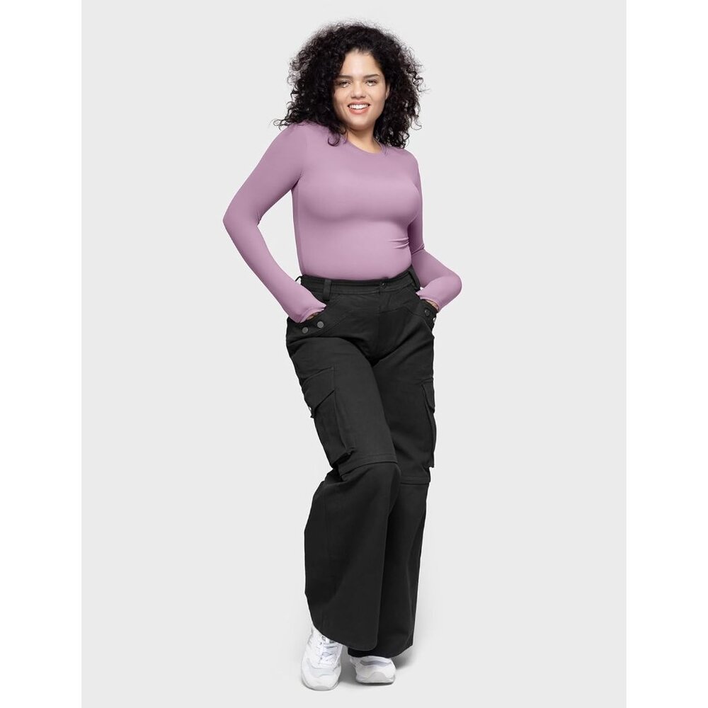 Women's Mauve Long Sleeve T Shirts Crew Neck Slim Fit Sexy Collection - Picture 6 of 6